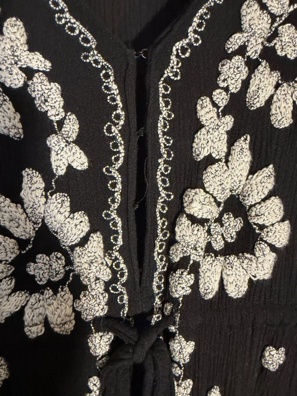Free People Black w/White Embroidered Fable Maxi Dress Sz L